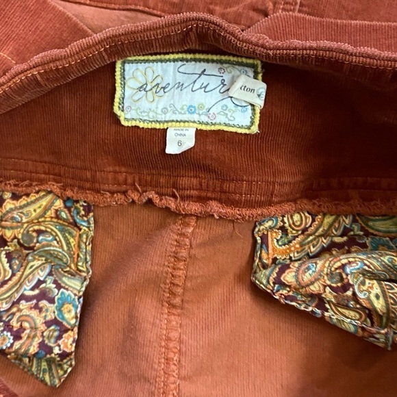 Adventure Orange Corduroy Skirt Front Pockets Flower Embroidery Women’s 6 - Picture 6 of 7
